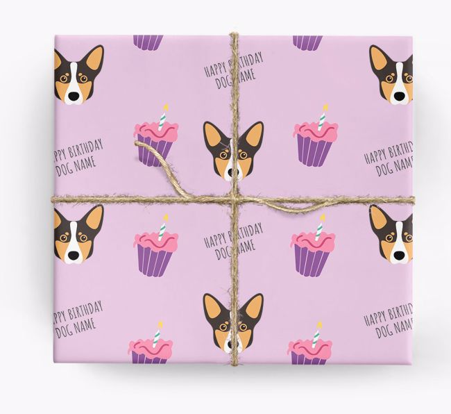 Personalised 'Happy Birthday' Cupcake Wrapping Paper with {breedFullName} Icons